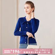 經(jīng)典故事（JANE STORY）經(jīng)典故事系帶領(lǐng)長(zhǎng)袖針織衫女裝秋季新款通勤內(nèi)搭打底衫純色上衣 藍(lán)色 XL