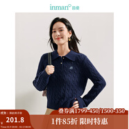 茵曼（INMAN）毛衣女POLO領秋冬套頭針織衫通勤長袖毛衣上衣 寶藍色 S