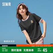 森馬羅小黑短袖T恤女印花俏皮上衣夏卡通圓領(lǐng)套頭衫109324100002