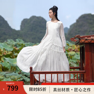 生活在左嬰兒棉系列連衣裙多色寬松顯瘦舒適夏秋新款長(cháng)裙女 米白色 XL