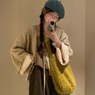 心楠韓版秋冬新款軟糯毛毛絨黃果樹(shù)單肩包腋下包大容量通勤學(xué)生托特包 黃色斜跨絨毛包