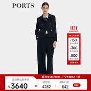 PORTS寶姿女裝2024早秋新款經(jīng)典短款黑色雙排扣設計西裝夾克 黑色 XS (2)