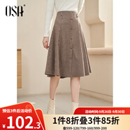 歐莎（OSA）【復古印象】咖色高腰千鳥格半身裙女秋季新品遮胯顯瘦a字裙 咖色格子 XS