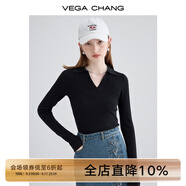 VEGA CHANG針織衫女長(cháng)袖2025秋冬新款韓版顯瘦氣質(zhì)polo針織打底衫 佰搭黑 L