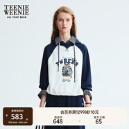 Teenie Weenie小熊女裝衛衣2025秋季新款萌趣大熊拼色短款連帽外套 藏青色 S