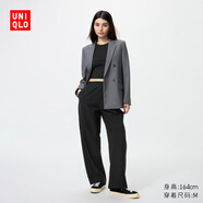 優(yōu)衣庫女裝針織廓形長(cháng)褲快干速干吸汗高腰彎刀鐮刀褲新款479688 09 黑色 L /160/72A
