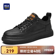海瀾之家HLA男鞋休閑男士板鞋運動鞋HAAXXM2EBF310 黑色沖孔款43