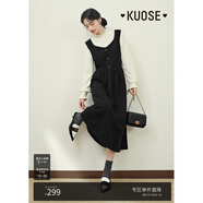 闊色（kuose）小香風(fēng)黑色長(cháng)袖針織連衣裙女秋冬半高領(lǐng)毛衣a字收腰長(cháng)裙 黑色8004 S