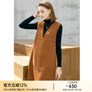 顏域V領(lǐng)無袖毛呢連衣裙女2025新款冬時尚寬松氣質(zhì)呢子裙子 卡其 XL/42