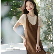 clotho Rennie品牌女裝背帶連衣裙女2025年夏季新款休閑寬松顯瘦小個子連衣裙 卡其拼米 M