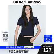 UR2025秋季新款女裝時(shí)髦鏤空系帶修身短袖針織衫UYV950018 藏青 XS