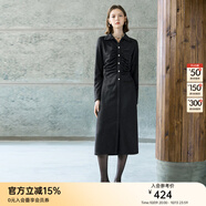 顏域襯衫領(lǐng)收腰連衣裙2025新款女秋冬女裝過(guò)膝保暖褶皺設(shè)計(jì)感長(zhǎng)裙 黑色 M/38