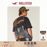 HOLLISTER25夏季情侶高街重磅棉質(zhì)廓形T恤男裝女裝KI323-5111 黑色 XL (180/116A)