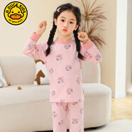 G.DUCKKIDS兒童加絨保暖內(nèi)衣男女童秋衣秋褲套裝德絨加厚中大童睡衣寶寶秋冬 粉色貓咪 加絨保暖套裝  兒童節(jié) 140 cm 【身高125-135cm】