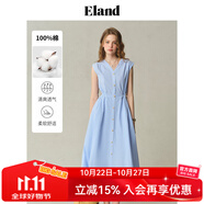 ELAND【100%棉】衣戀連衣裙女x形V領(lǐng)開門襟無袖裙子2025夏季新款 淺藍(lán)色(51)L/Blue M /165