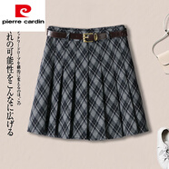 皮爾卡丹（pierre cardin）格子毛呢半身裙女秋冬季2025新款高腰顯瘦a字氣質(zhì)百褶包臀短裙子 藏藍色 S