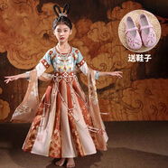 芳透敦煌服裝 連衣裙女孩唐裝古風(fēng)墩樂(lè )中國風(fēng)襦裙古裝夏款演出服裝 墩樂(lè )【衣服+披帛+配飾】+鞋子(下單備注尺碼) M 110c