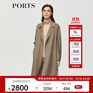 PORTS 寶姿秋冬新品優(yōu)雅長(zhǎng)袖中長(zhǎng)大衣ALM9C024NZF078 駝色 S (4)