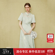 范思藍(lán)恩國風(fēng)新中式刺繡花木連衣裙女夏季2024新款裙子24FS12061 水草綠 XL