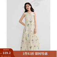 茵曼植物碎花女裝無袖連衣裙浪漫度假風(fēng)寬松2025夏季新品花苞長裙子 杏色-18528030 M