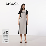 MO&Co.連衣裙夏美式復古撞色收腰斑駁做舊字母T恤裙摩安珂 中花灰色 S 160