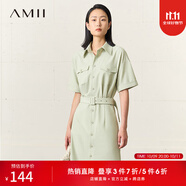 AMII女裝2025秋季新款氣質(zhì)通勤襯衫領(lǐng)短袖連衣裙女翻領(lǐng)套頭配腰帶 薄荷綠 S 155/80A