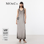 MO&Co.連衣裙涼感重工扎花破洞深U領(lǐng)寬松長(cháng)款背心裙子長(cháng)裙摩安珂 淺花灰色 S 160