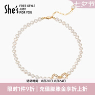 She's茜子蝴蝶結(jié)吊墜珍珠項(xiàng)鏈頸鏈精致輕奢小眾時(shí)尚鎖骨鏈七夕節(jié)禮物 金色K2