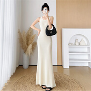 木清清夏季長(cháng)款黑色針織無(wú)袖背心裙女感外穿修身顯瘦吊帶連衣裙內搭 杏色 S (建議80-95體重 )