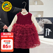 G.duck小黃鴨女童連衣裙春秋冬款套裝兒童公主裙女孩蓬蓬蛋糕裙生日禮服 紅色 圣誕新年 90 尺碼1~2歲【 80-90cm】