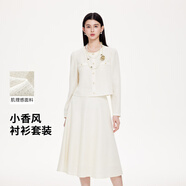 FivePlus長(cháng)袖外套半身裙兩件套秋季氣質(zhì)小香風(fēng)小個(gè)子休閑套裝 米色 S