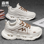 森馬（senma）純黑工作春秋季2025新款網(wǎng)面防臭運(yùn)動(dòng)鞋男青少年跑步防滑老爹鞋 米色 40