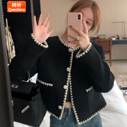 婍妡胖妹妹春秋新款小香風(fēng)外套女小個(gè)子氣質(zhì)名媛外穿短款上衣 黑色 L 建議105--120斤左右