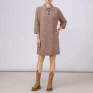 GIRDEAR/哥弟秋冬綿流光風(fēng)羊毛寬松慵懶紐扣針織連衣裙1599030 棕色 均碼 2(碼),48小時(shí)內發(fā)貨