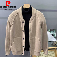 皮爾卡丹（pierre cardin）墊肩麻花紋厚款毛衣外套男士冬季針織開衫潮流男裝2025新款?yuàn)A克潮 卡其色 S