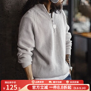 馬登工裝 美式半拉鏈立領(lǐng)毛衣男秋季半高領(lǐng)豎線肌理百搭彈力針織衫 煙灰色 (寬松偏大) XL (180)