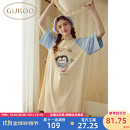 果殼（Gukoo）睡裙女春夏新款小企鵝系列睡衣女睡裙寬松睡裙圓領(lǐng)大卡通家居服B 奶油黃睡裙 XL