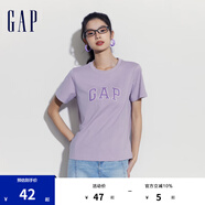Gap女裝春季LOGO簡(jiǎn)約圓領(lǐng)撞色印花純棉短袖T恤402168上衣 薰衣草紫 155/76A(XS)亞洲尺碼