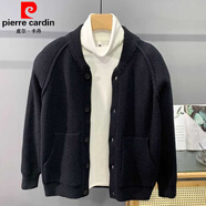 皮爾卡丹（pierre cardin）墊肩麻花紋厚款毛衣外套男士冬季針織開衫潮流男裝2025新款?yuàn)A克潮 黑色 S