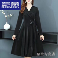羅蒙（ROMON）秋季新款風(fēng)衣女中長(cháng)款2025年時(shí)尚韓版過(guò)膝連衣裙流行秋冬外套薄款 黑色 2XL 115-125斤