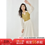梵希蔓針織拼接連衣裙秋季2025新款女裝V領(lǐng)松緊收腰獨(dú)特別致裙子 30027 杏綠色 M