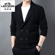 老爺車(chē)（LAOYECHE）新款秋冬老爸針織開(kāi)衫加厚口袋男時(shí)尚通勤粗線(xiàn)外衫休閑中年針織衫 黑色 M 165/80A建議100-120斤