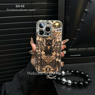 適用于蘋果/華為/oppo/vivo黑貓電鍍手機殼輕奢防摔保護套 電鍍玻璃-招財貓+黑珠手鏈 iPhone16promax