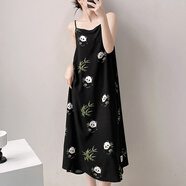 馨蘭芙曼棉綢連衣裙女外穿小個(gè)子吊帶棉綢睡裙海度假風(fēng)長(zhǎng)裙洋派直筒寬松顯 黑色熊貓HX2443吊帶 80-140斤以內(nèi) 均碼