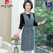 皮爾卡丹（pierre cardin）背帶毛呢修身中長款過膝呢子背心連衣裙打底衫名媛兩件套裝女秋冬 黑色 XL