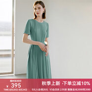 顏域（YANYEE）短袖百褶連衣裙2024夏天新款女裝氣質(zhì)女神范收腰顯瘦氣質(zhì)a字裙 綠色 M/38