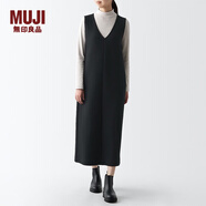 無(wú)印良品（MUJI）女式 雙層編織 無(wú)袖連衣裙 V領(lǐng)馬甲裙 背心裙 BB2OZA3A 黑色 XS (150/76A)