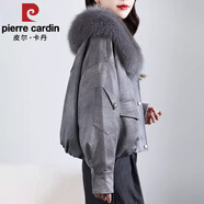 皮爾卡丹（pierre cardin）真狐貍毛毛領(lǐng)皮草大衣女拼接2025冬新款牌原創(chuàng  )OL羽絨外套 灰色 S