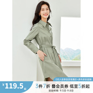 梵希蔓直筒版型棉布襯衫裙2025年秋季新款中長款綁帶收腰連衣裙女 V8166 豆綠色 L