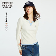 Teenie Weenie小熊秋季黑色棉質(zhì)打底衫polo領(lǐng)長(zhǎng)袖T恤白色外穿上衣 C-象牙白 M